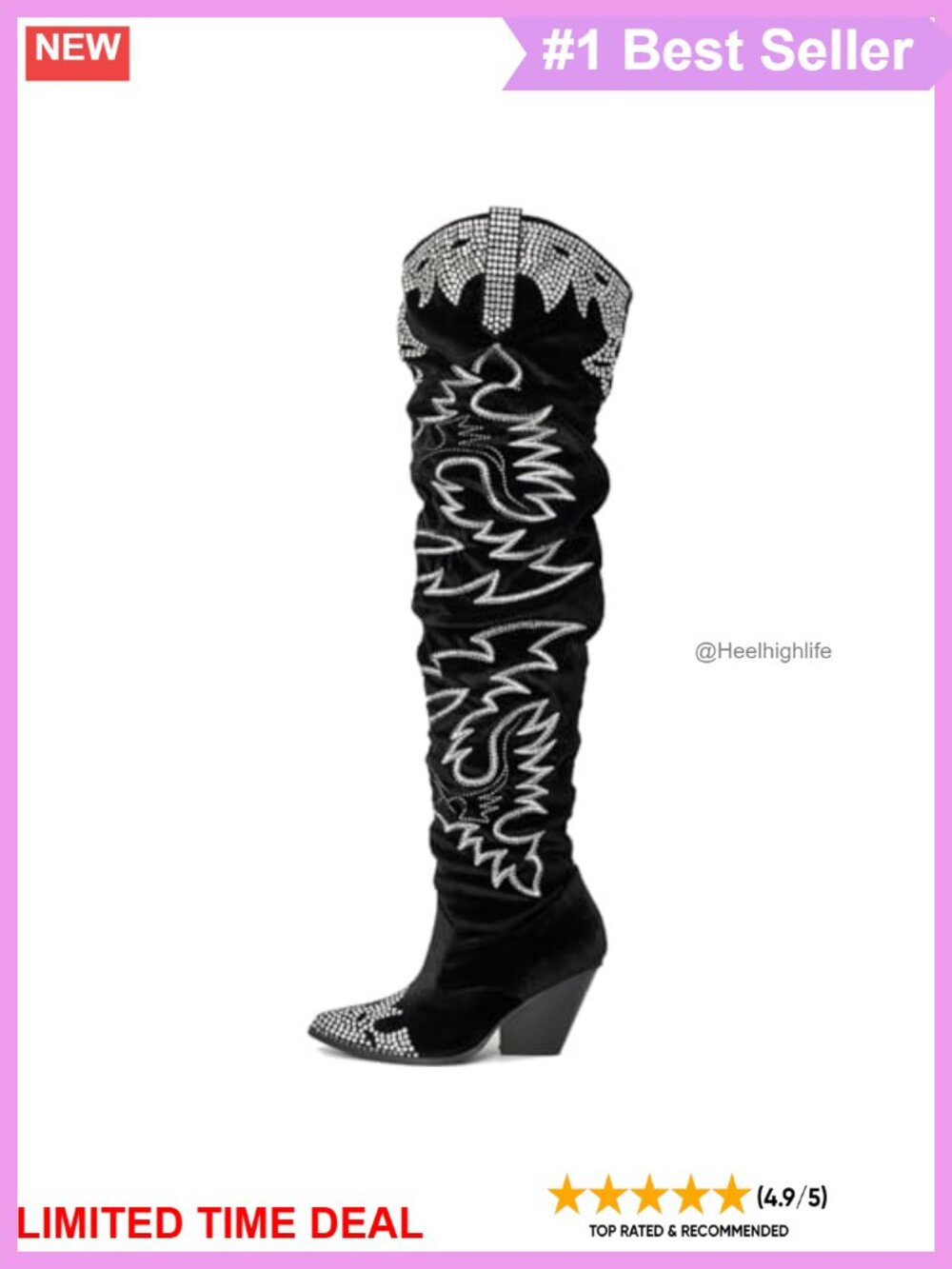 Rhinestone Embroidered Over the Knee Cowboy Boots Memory Foam